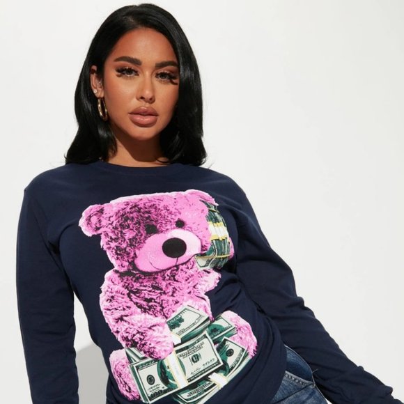 Money Bear Long Sleeve Top - Navy - Picture 1 of 2
